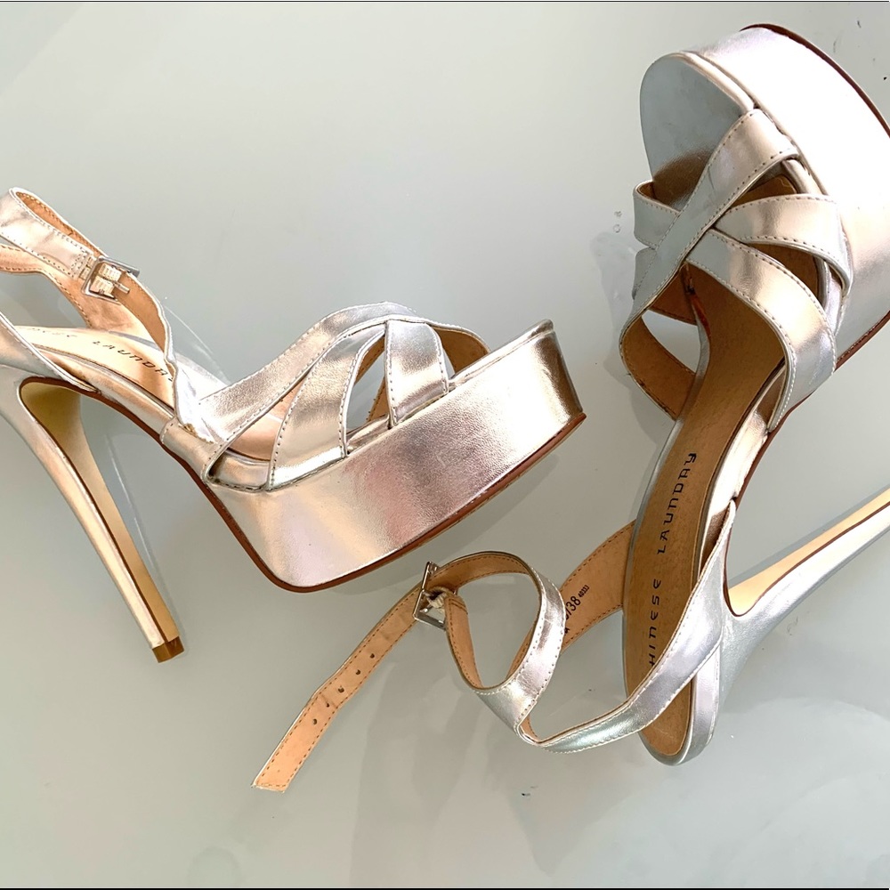 Platform Chinese Laundry silver stilettos